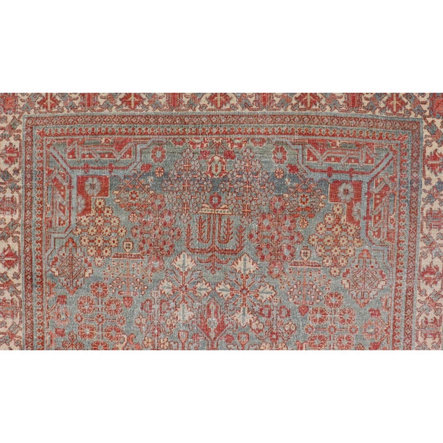 Textile Persian Antique Joshegan Rug With Geometric Medallion Design in Soft Red's For Sale - Image 7 of 12