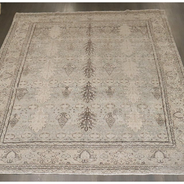 Antique Tabriz Botanical Distressed Rug - 9'1" x 10'5" For Sale - Image 4 of 9