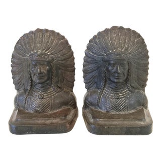 Cast Iron Native American Indian Chief Bookends - a Pair For Sale