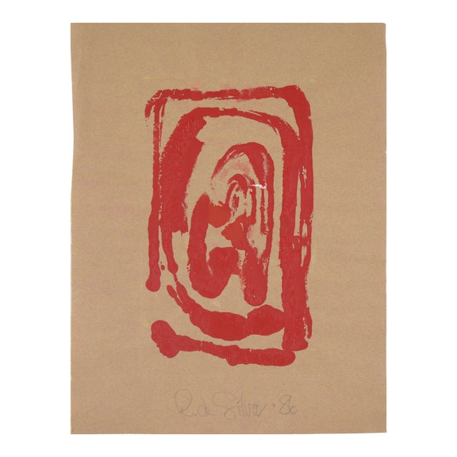 Red Thumbprint - Abstract Expressionist Composition in Acrylic on Paper by Ricardo De Silva For Sale