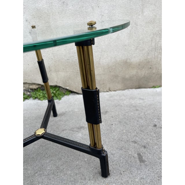 Mid-Century Modern Stitched Leather Side Table from Jacques Adnet, 1950s For Sale - Image 3 of 6