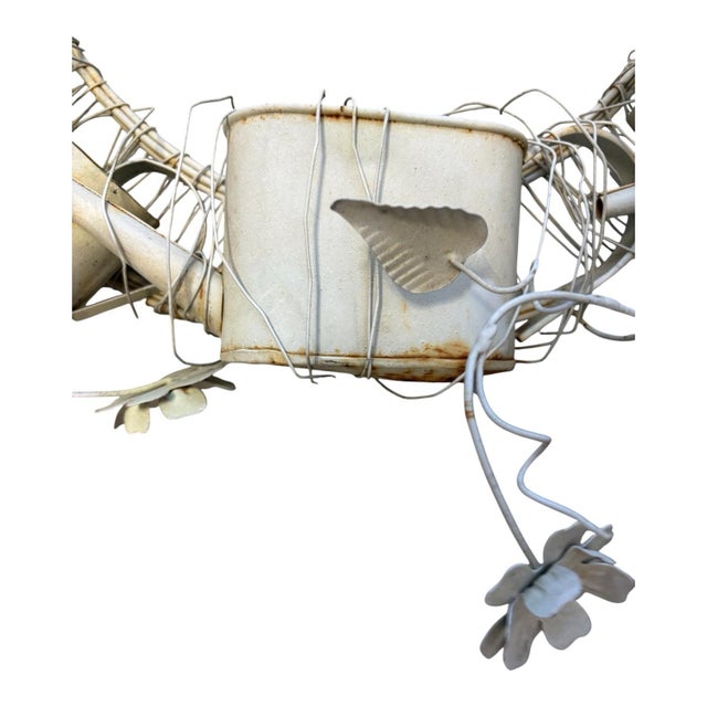 Late 20th Century Late 20th Century Sculptural Metal Garden Wreath With Watering Cans & Weathered Patina For Sale - Image 5 of 12