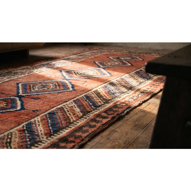 1890s Orange Salmon Medallion Antique Persian Kurdish Rug 3'9" X 8'10" Handknotted Wool Carpet For Sale In New York - Image 6 of 8