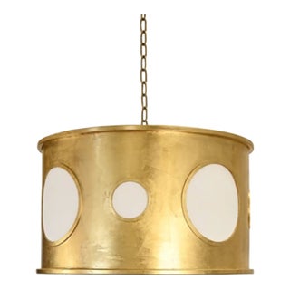 Matthew Izzo Home Horatio Gold Leaf Drum Pendant Light With Frosted Acrylic Circles For Sale