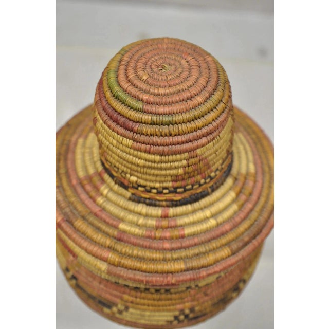 African Vintage Nigerian African Tribal Hausa Woven Orange Basket With Dome Lid For Sale - Image 3 of 9