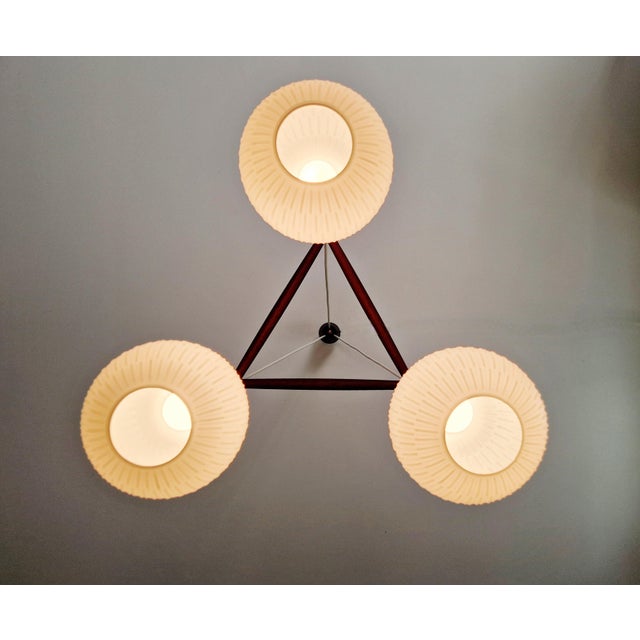 1960s Scandinavian Chandelier in Teak and White Opaline Glass, 1960s For Sale - Image 5 of 18