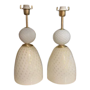 Murano Style Ivory and Gold Glass Lamps - a Pair