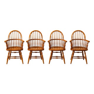 1980s Tiger Maple Set of Four Windsor Chairs With Beautiful Patina For Sale