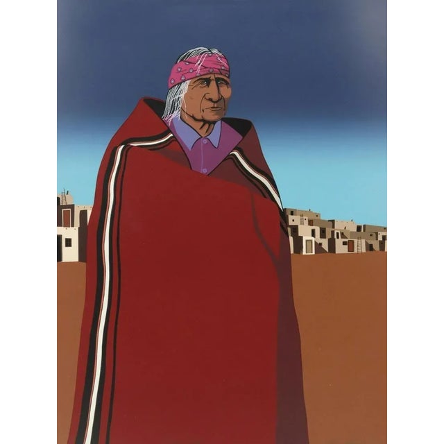 Hard to find Kim F. Means limited edition original serigraph. Framed serigraph (screenprint) on paper, "Navajo Elder,"...