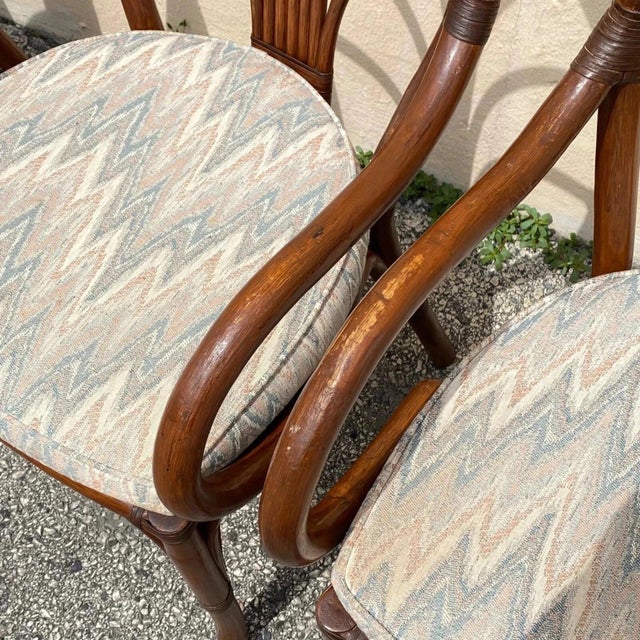Vintage Hollywood Regency Bentwood Rattan Fan Back Dining Chairs - Set of 4 For Sale In Philadelphia - Image 6 of 12