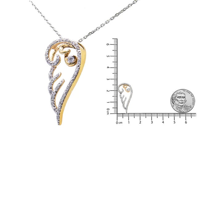 Early 21st Century 10K Yellow Gold over .925 Sterling Silver 1/4 Cttw Diamond Angel Wing 18" Pendant Necklace For Sale - Image 5 of 5