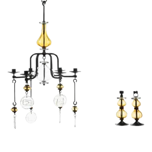 Erik Hoglund Swedish, 1932-1998 Art Glass Candle Chandelier & Candlesticks - 3 Piece Set