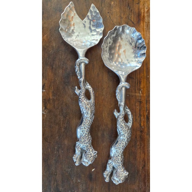 Arthur Court Arthur Court Jaguar Hammered 2 Aluminum Salad Servers with New in Box For Sale - Image 4 of 14