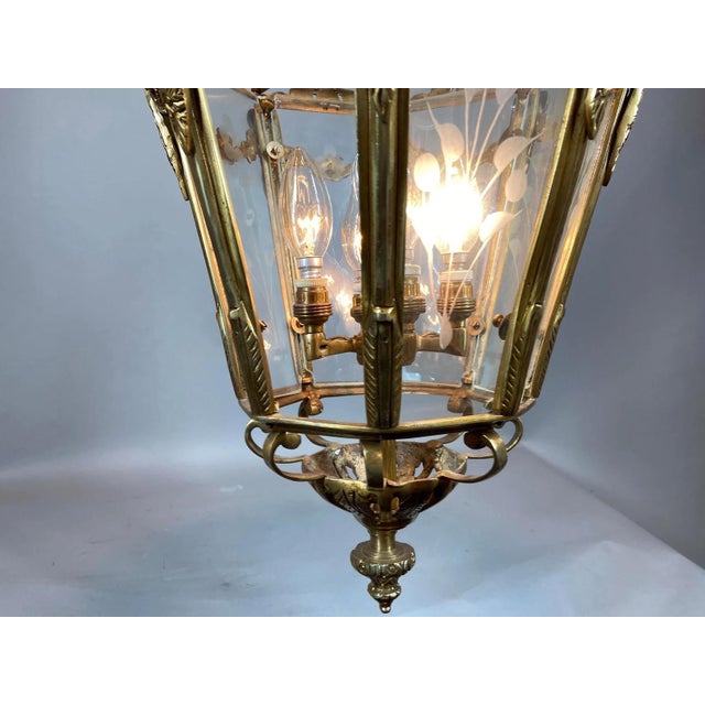 1970 French Louis XVI Gold Bronze Glass Lantern Chandelier For Sale - Image 14 of 16