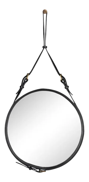 Jacques Adnet Small Circulaire Mirror With Black Leather