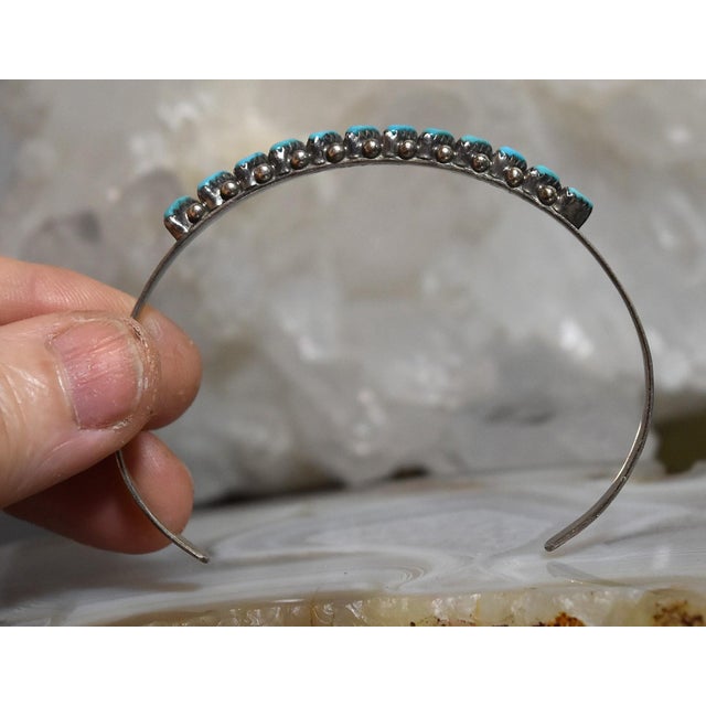Vintage 1970's Zuni Turquoise Petit Point Sterling Silver Cuff Bracelet For Sale - Image 11 of 18