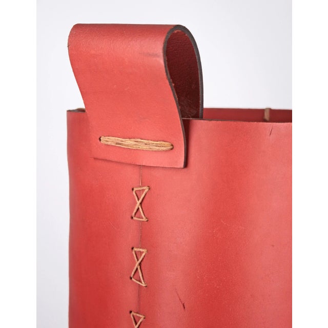 Mid-20th Century Modern French Red Leather Cylindrical Umbrella Stand by Hermès Paris For Sale - Image 6 of 12
