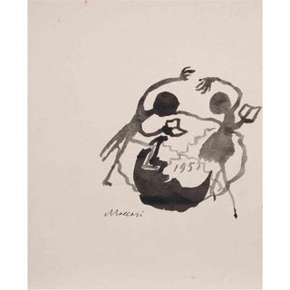 Mino Maccari, 1950 New Year's Eve, Drawing, 1950, Watercolor on Paper For Sale