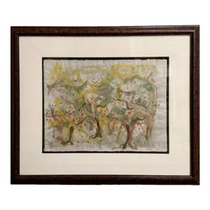 Vintage Abstract Watercolor Painting Apple Fruit Trees