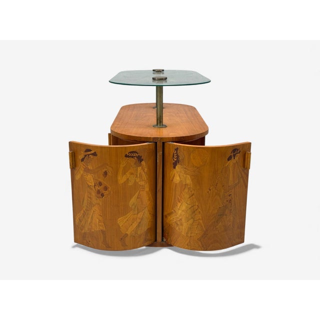 1930s Erik Mattsson, Art Deco, Marquetry, Glass, Rare Bar Cart, Sweden C. 1939 For Sale - Image 5 of 16