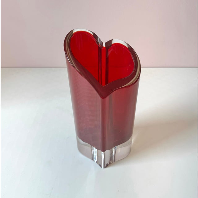 Art Deco Vintage Crystal Red Heart Vase by Movado For Sale - Image 3 of 9