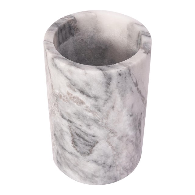 Artifacts Trading Company Marble Cylinder Wine Cooler in White For Sale