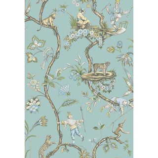 Scalamandre Chinoiserie Exotique Blue Wallpaper For Sale
