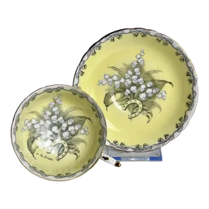 1970s Paragon to the Bride Lilly of the Valley Yellow Teacup and Saucer, Wedding Marriage Gift Double Stamp- 2 Pieces