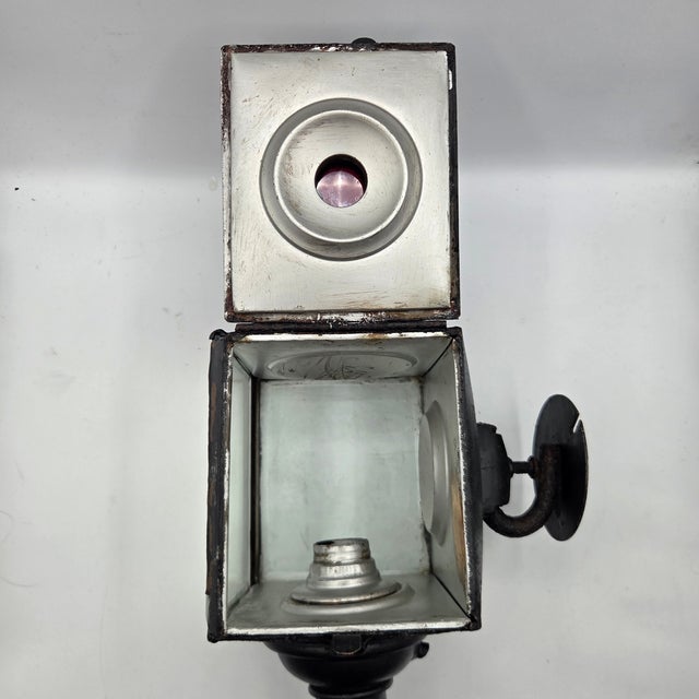 Antique c.1890s Carriage Buggy Spring Candle Side Lamp W/ Red Lens For Sale - Image 9 of 9