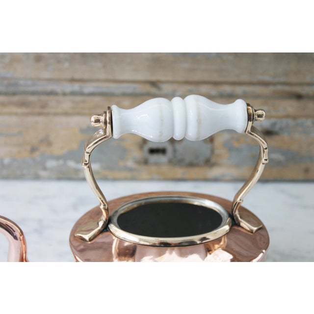 Antique Copper English Tea Kettle With Porcelain Handle Circa 1850
