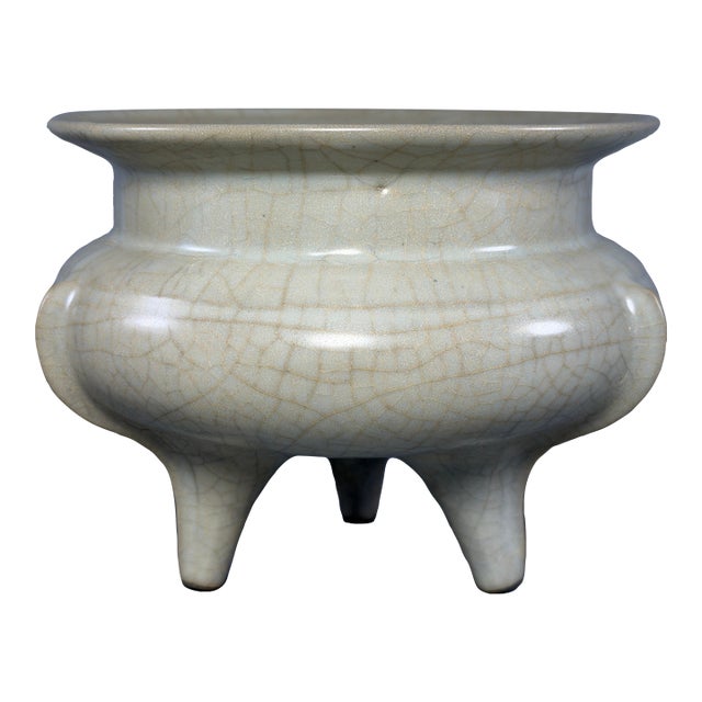 Antique Chinese Guan‑Style Crackle Glaze Tripod Censer For Sale