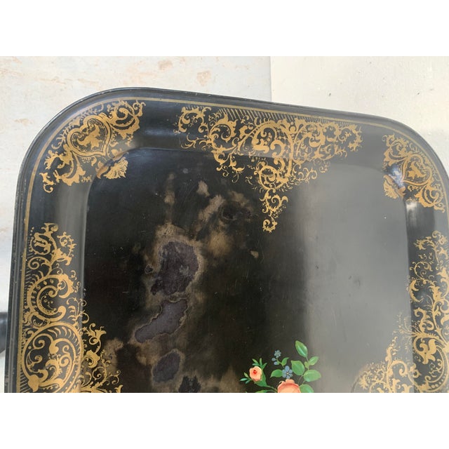 Black Large Napoleon III Tray in Painted Sheet Metal, 19th Century For Sale - Image 8 of 9