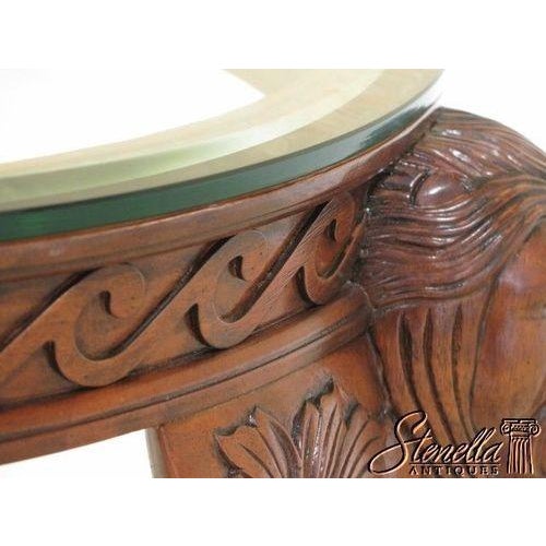Lion Carved Mahogany Round Center Table With Glass Top For Sale - Image 4 of 9