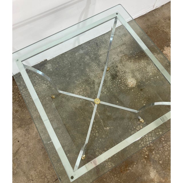 Mid 20th Century Vintage NeoClassical Maison Jansen Style Steel and Brass Hoofed Table For Sale - Image 5 of 8