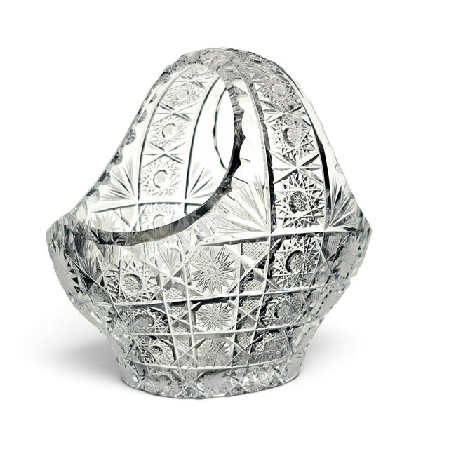 Mid-to-Late 20th Century Czech Bohemian Queen’s Lace Cut Crystal Basket 6" For Sale - Image 4 of 12