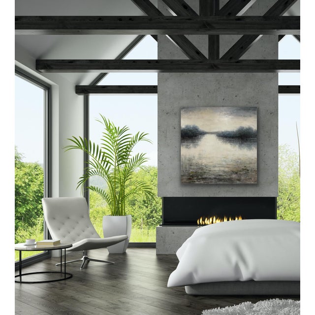 Abstract Moody Abstract River Reflection Painting - Large Canvas For Sale - Image 3 of 9