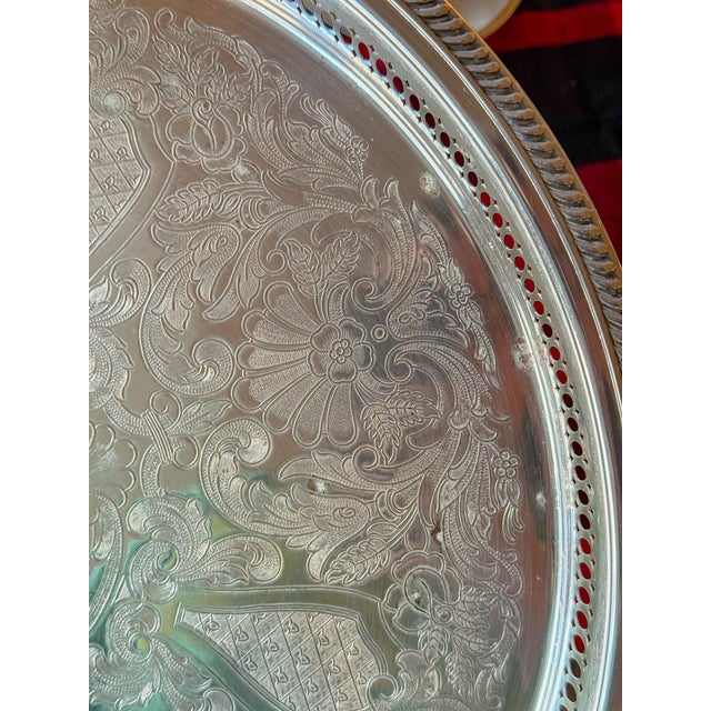 Late 20th Century Large Vintage Etched Silver Plate Pierced Gallery Serving Tray, 15" Dia For Sale - Image 5 of 8
