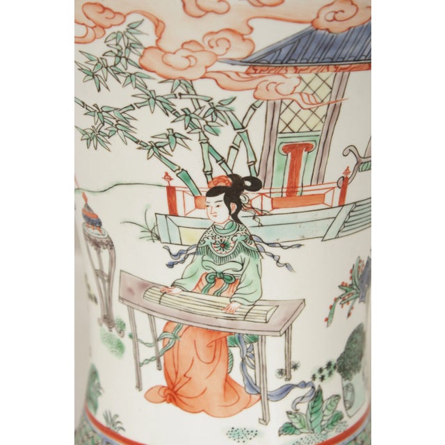 Chinese Enameled Porcelain Vasiform Table Lamp For Sale - Image 9 of 12