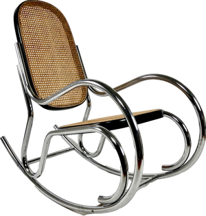 Mid-Century Chromed Steel & Rattan Rocking Chair, 1970s