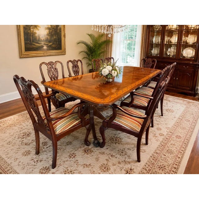 1950s Large Baker Dining Table & 10 Chippendale Style Dining Chairs For Sale - Image 9 of 12