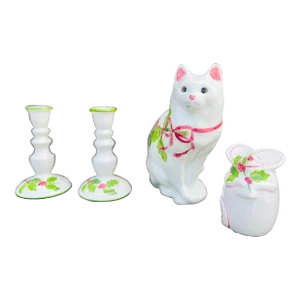 Late 20th-Century N.S. Gustin Hand Painted Set - Cat, Mouse Shaker, Candlesticks California Pottery