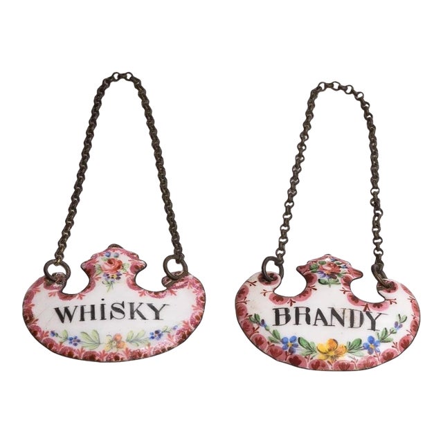 18th Century/Early 19th Century Pair of Bilston Enamel Decanter Labels For Sale