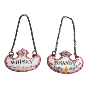 18th Century/Early 19th Century Pair of Bilston Enamel Decanter Labels