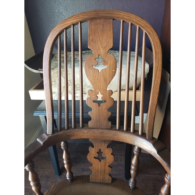 Conant Ball Colonial Revival Windsor Dark Oak Arm Chair For Sale - Image 10 of 11