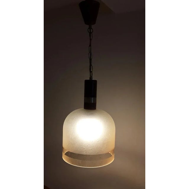 1970s German Vintage Ceiling Lamp from the 1970s with Brass -Placed Beech Wood Mounting for Slightly Tinted, Slightly Lüstring Glass Shade from Temde For Sale - Image 5 of 6