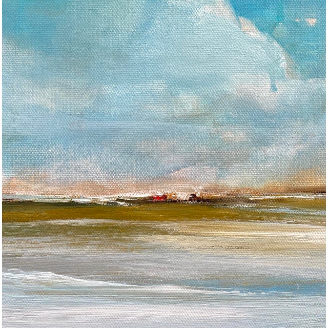 Early 21st Century Yearning by Leigh Ann Van Fossan | Acrylic on Canvas Abstract landscape with blue sky and water. For Sale - Image 5 of 5