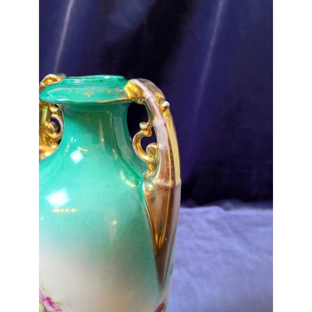 Antique Victorian Victoria Carlsbad Austria Portrait Vase, Victorian Art Nouveau Hand Painted Porcelain Urn, G M Asmann the Secret For Sale - Image 9 of 13