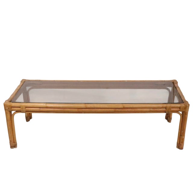 Mid Century Glass Top Bamboo Coffee Table For Sale In New York - Image 6 of 14