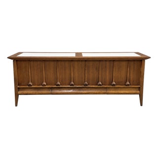 Mid Century Modern Sculptural Walnut Commode | Cabinet With Brutalist Style Wood Details, C. 1960s For Sale