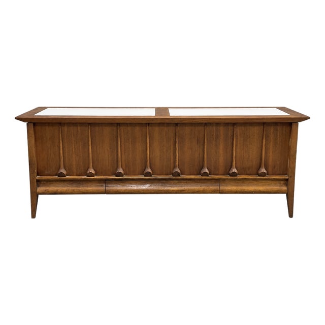 Mid Century Modern Sculptural Walnut Commode | Cabinet With Brutalist Style Wood Details, C. 1960s For Sale